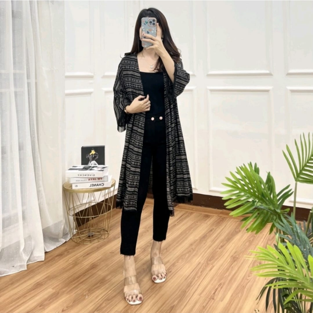 BABALI FASHION - CARDIGAN WANITA - CARDIGAN KIMONO RUMBAI PANJANG - BAHAN KATUN RAYON