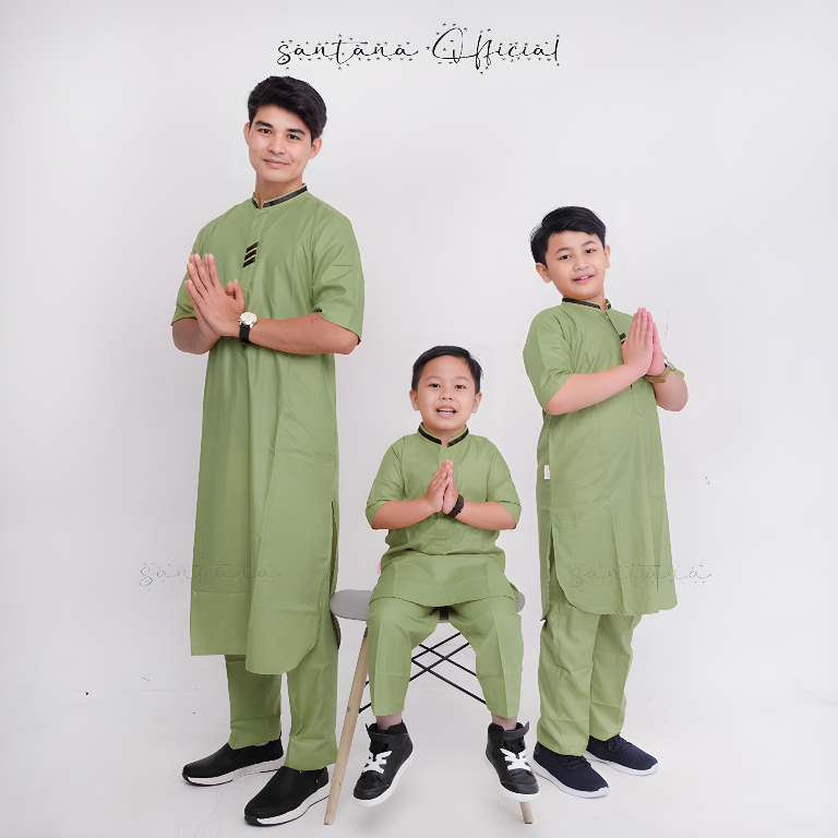 Baju Koko Anak Laki Setelan Muslim Anak Cowok Warna Hijau Sage