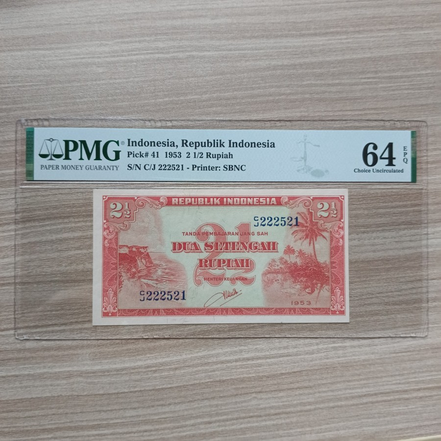 PMG Uang Kuno 2 1/2 2,5 Rupiah Seri Pemandangan Alam 1953 64 EPQ UNC