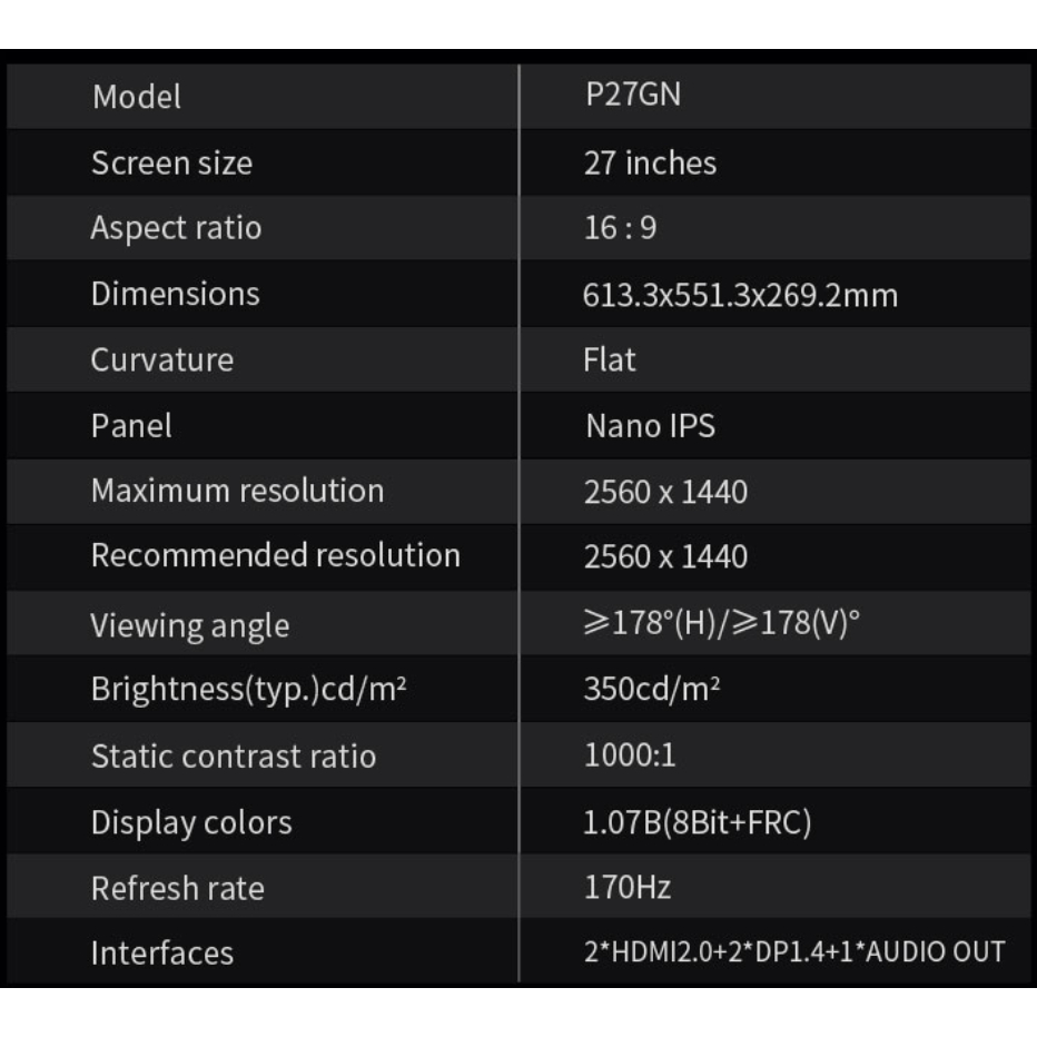 TITAN Monitor 27 inch QHD 170Hz Nano IPS Gaming Monitor P27GN