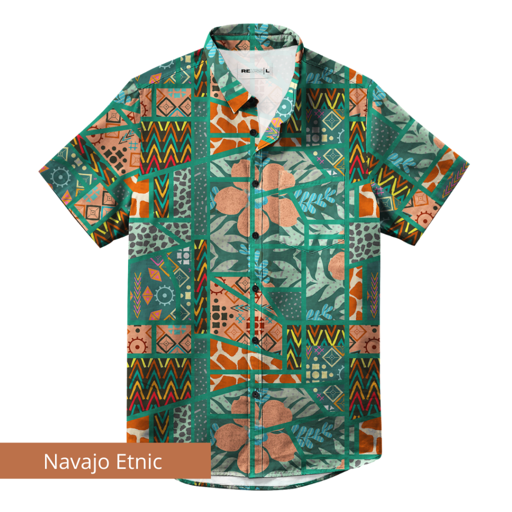 Kemeja Full Print Pantai Motif Hawaii - Navajo Etnic