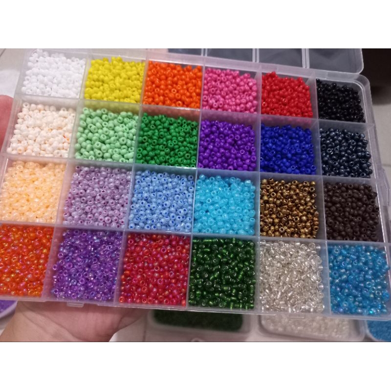 [MVG CRAFT] Paket Kotak Manik Pasir 24 Sekat 8/0 (3mm) warna warni 15 gram per sekat + bonus mote