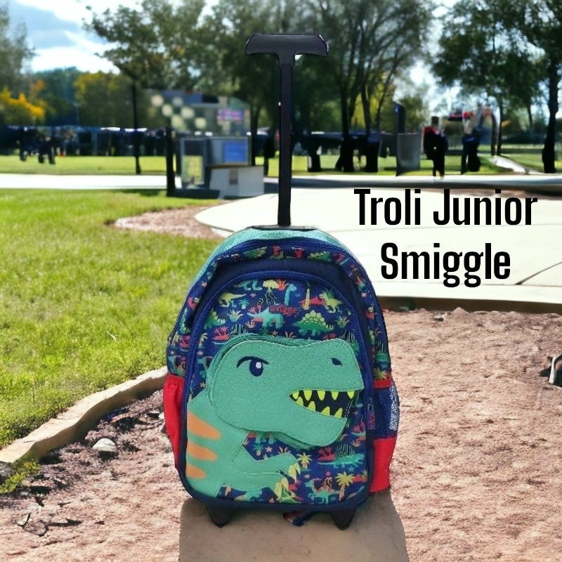 Tas troli SMIGGLE Junior Trolley Backpack TK Import Dino flower ransel roket unicorn Gift Kado ultah