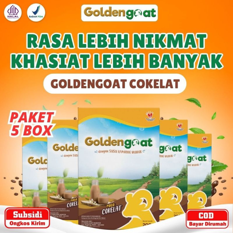 

5 BOX GOLDENGOAT SUSU KAMBING ETAWA BUBUK RASA COKELAT BERKUALITAS ATASI NYERI TULANG SENDI LUTUT PINGGANG ASAM URAT SESAK NAFAS ASMA BATUK MENAHUN PARU-PARU