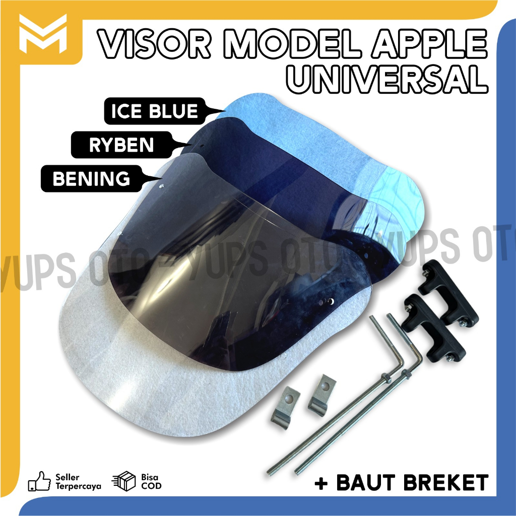 VISOR MODEL APPLE UNIVERSAL MIKA PENAHAN ANGIN TAMENG KACA DEPAN ALL MOTOR + BAUT BREKET PNP TEBAL 3
