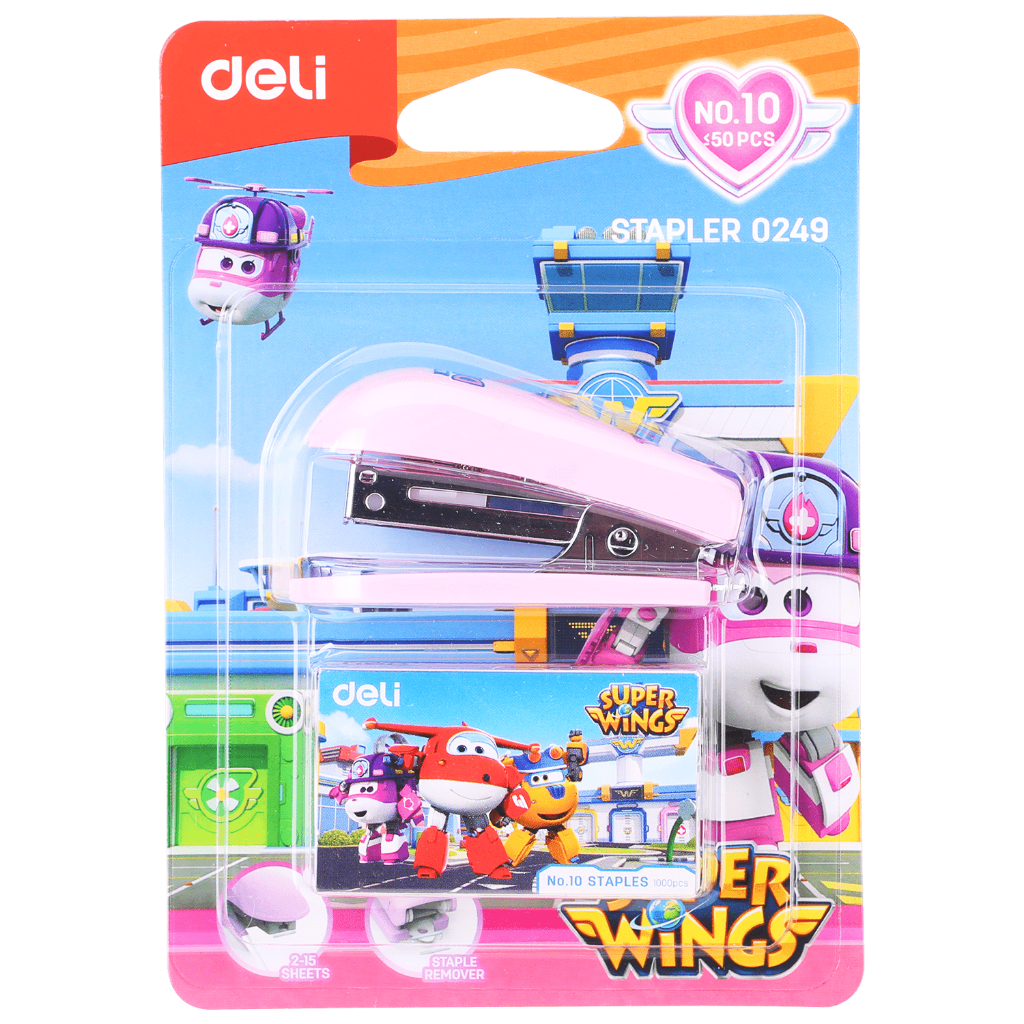 

Deli Mini Stapler 12 sheets Tema Superwings Stapler Sekolah 1 set dengan isian | E0249