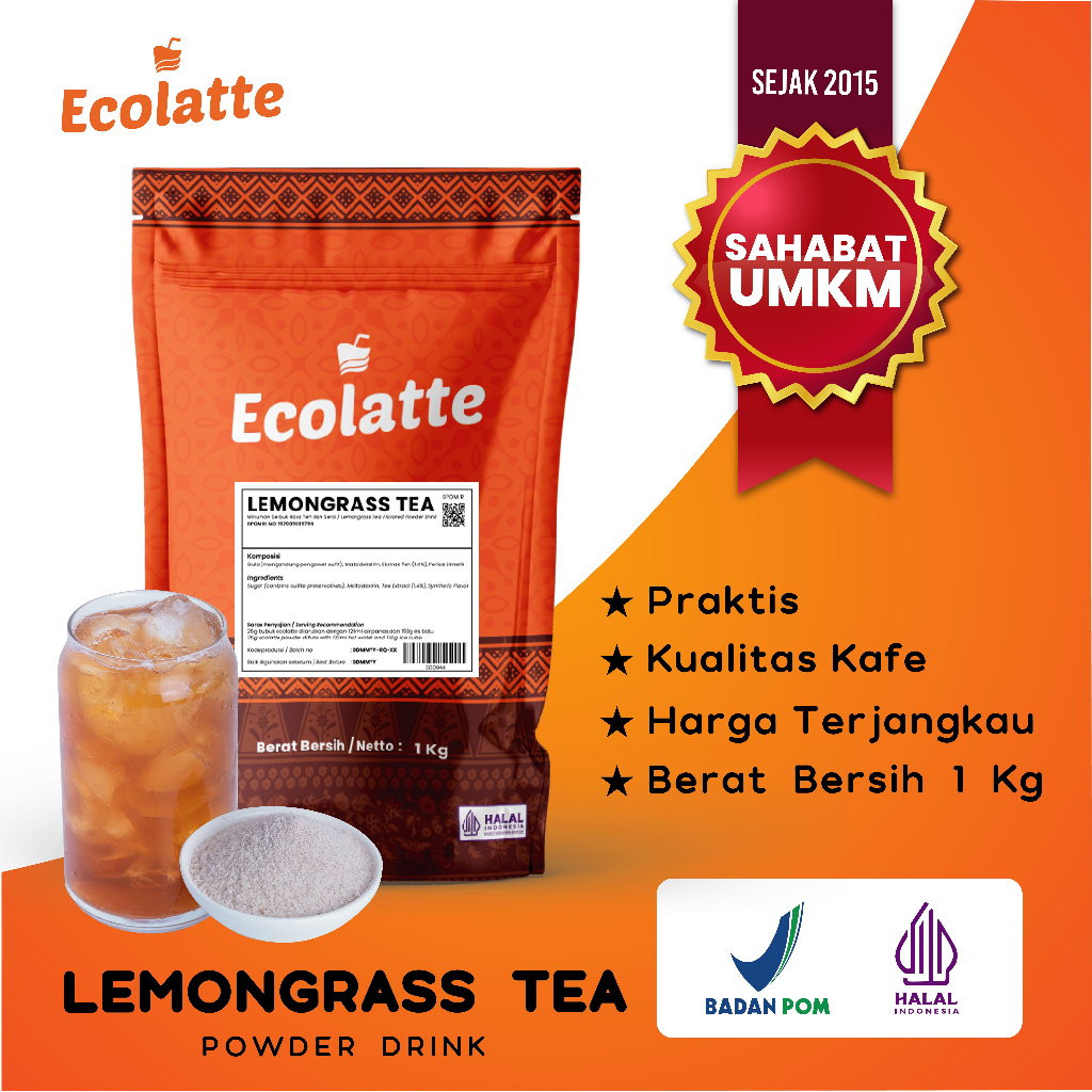 

ECOLATTE LEMONGRASS TEA POWDER DRINK 1KG USAHA MINUMAN UMKM