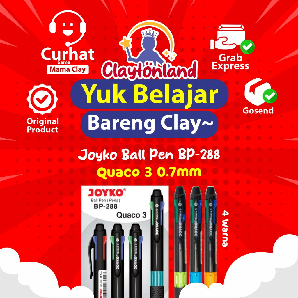 

Ball Pen / Pulpen / Pena 4 warna Joyko Quaco BP-288 0.7mm / Pen 4 Warna / Colors