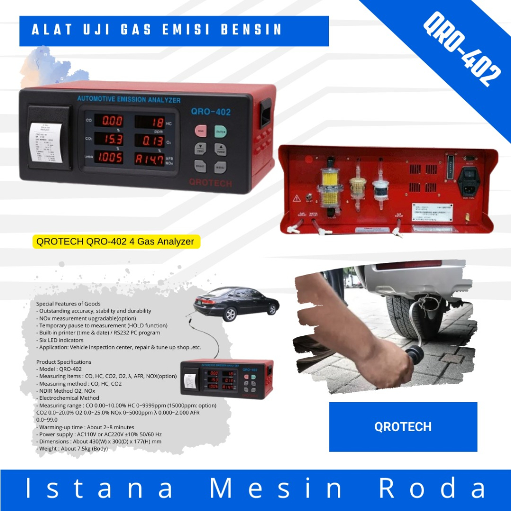 QROTECH QRO-402 4 Gas Analyzer / Alat Uji Gas Emisi Bensin