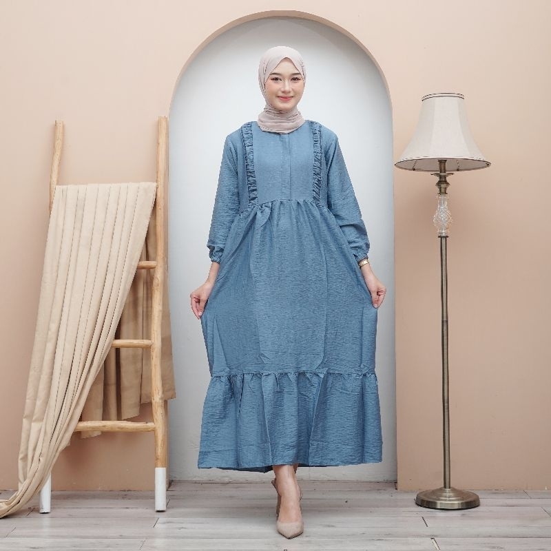 gamis dress midi linen / gamis polos/gamis linen kekinian /gamis linen terbaru/ gamis linen murah