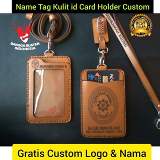 

Id Card Holder Kulit Custom - Name Tag Holder Kulit Asli Custom Nama Dan Logo