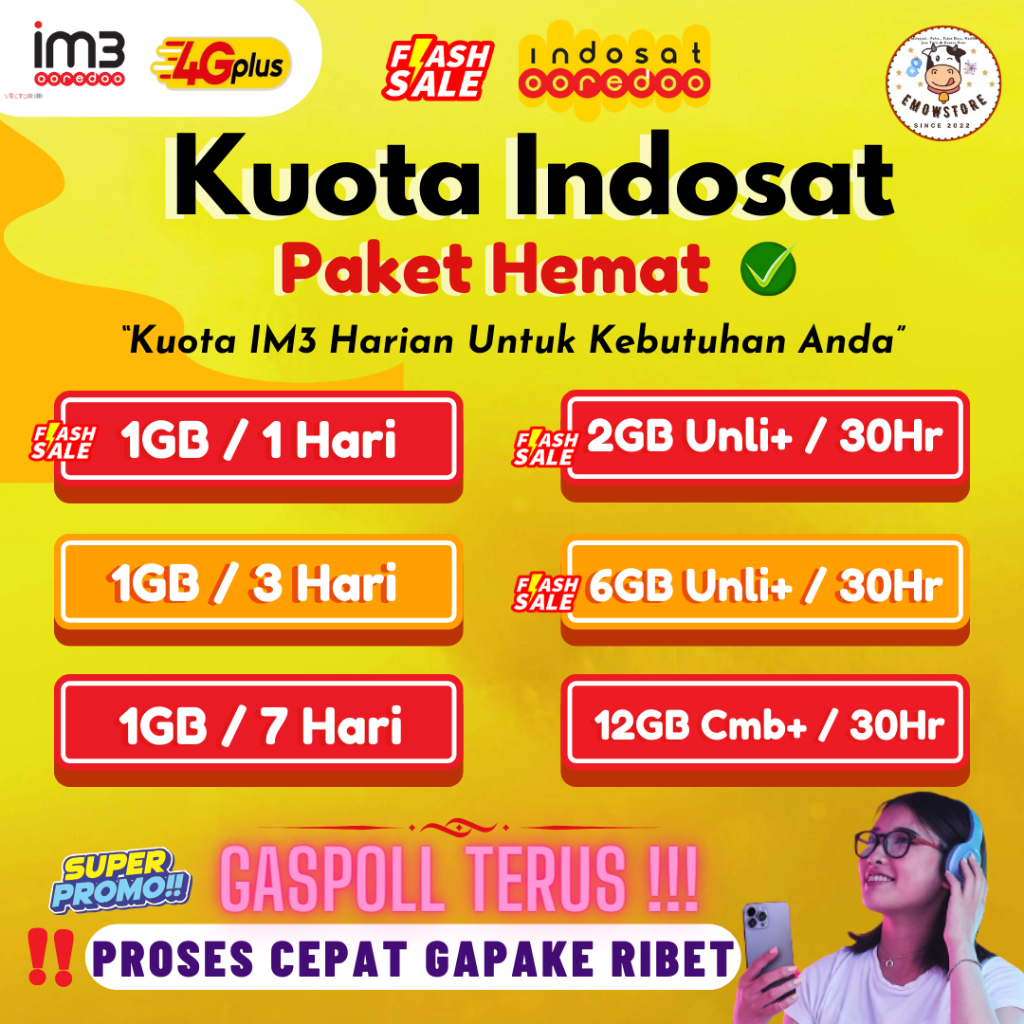 Promo Kuota Indosat Paket Data IM3 Mini Harian Bulanan 1GB 2GB 3GB 4G 5GB 6GB Murah