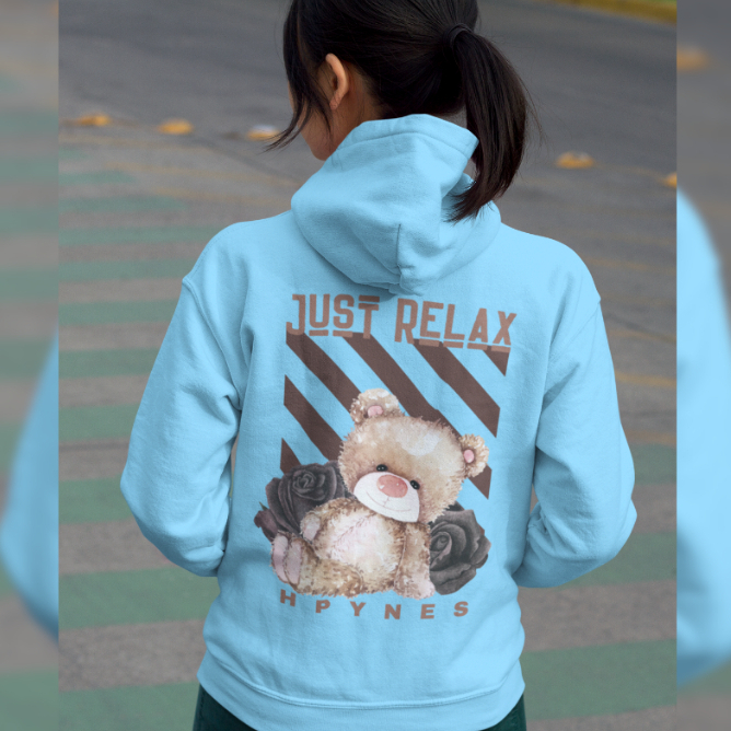 HPYNES Just Relax Teddy Black Rose Hoodie Pull Over Wanita Pakaian Luar Lengan Panjang