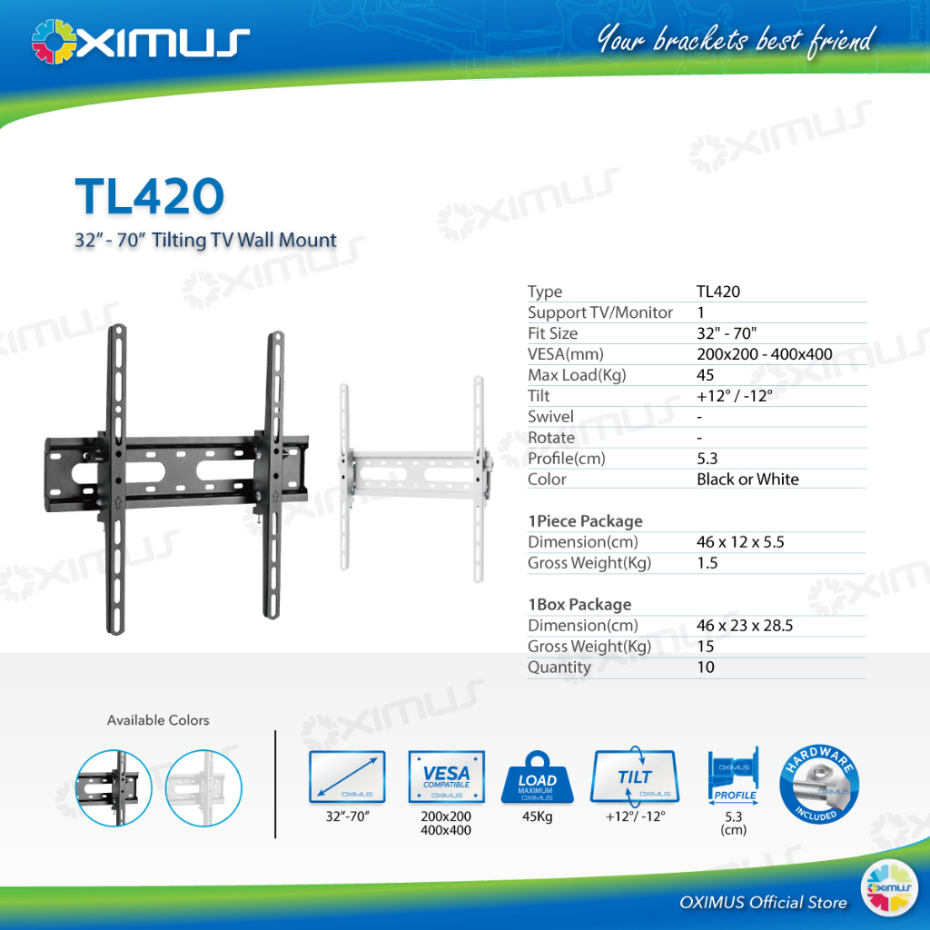 BRACKET TV LED LCD MONITOR 32" - 70" OXIMUS TL420 WALL MOUNT TILT