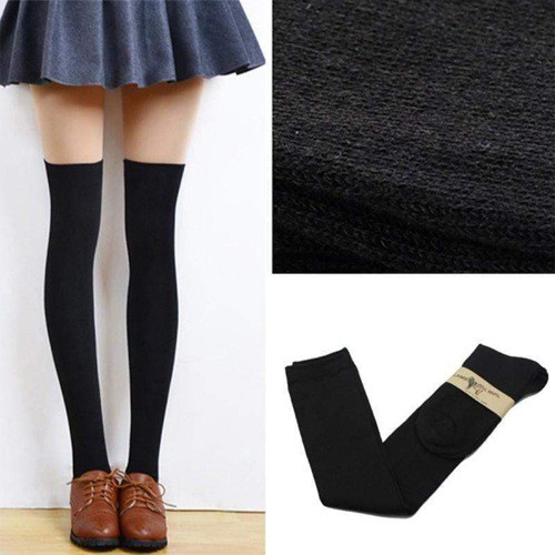 OKPO Overknee Socks Kaos Kaki Dewasa Sepaha Kaos Kaki Polos Panjang  Tebal Hitam Putih