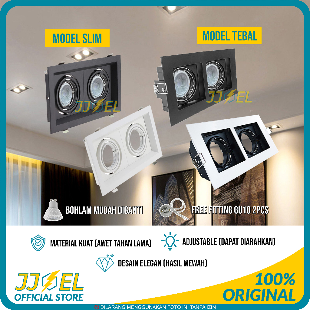 Kap Lampu Sorot Spotlight Plafon LED GU10 Bohlam Bisa Diganti 2 Mata