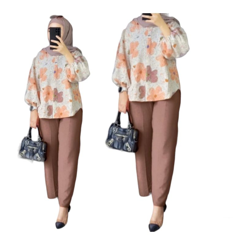 Dhirgam_Store - One set Setelan kekinian wanita murah stelan baju dan celana murah Fashion  muslim c