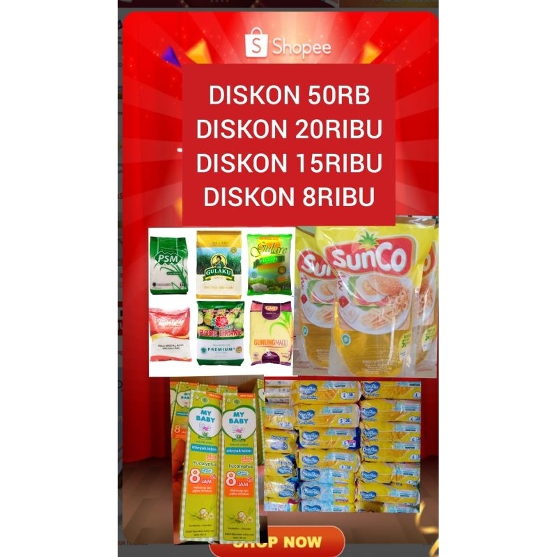 

Gula Kemasan 1Kg / minyak goreng 1L
