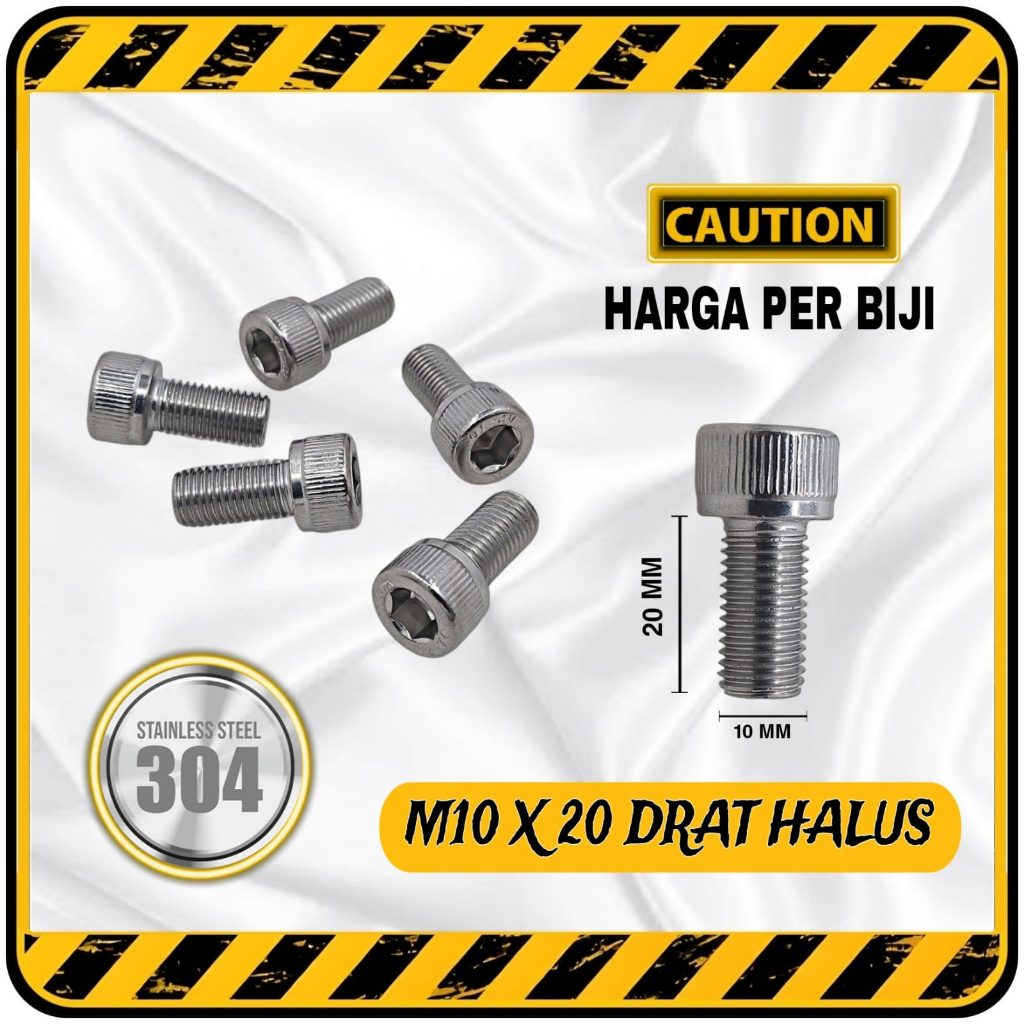 BAUT L STAINLESS M10X20 M10 X 20 DRAT HALUS SETARA BAUT KUNCI 14 PANJANG 20 MM 2 CM