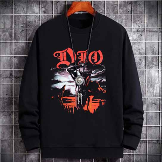 Sweater Dio Band Crewneck Sweeatshirt Black Cotton Fleece
