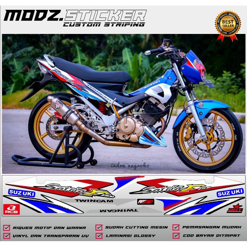 sticker striping Suzuki Satria fu CBU thailand 2004-2006 biru