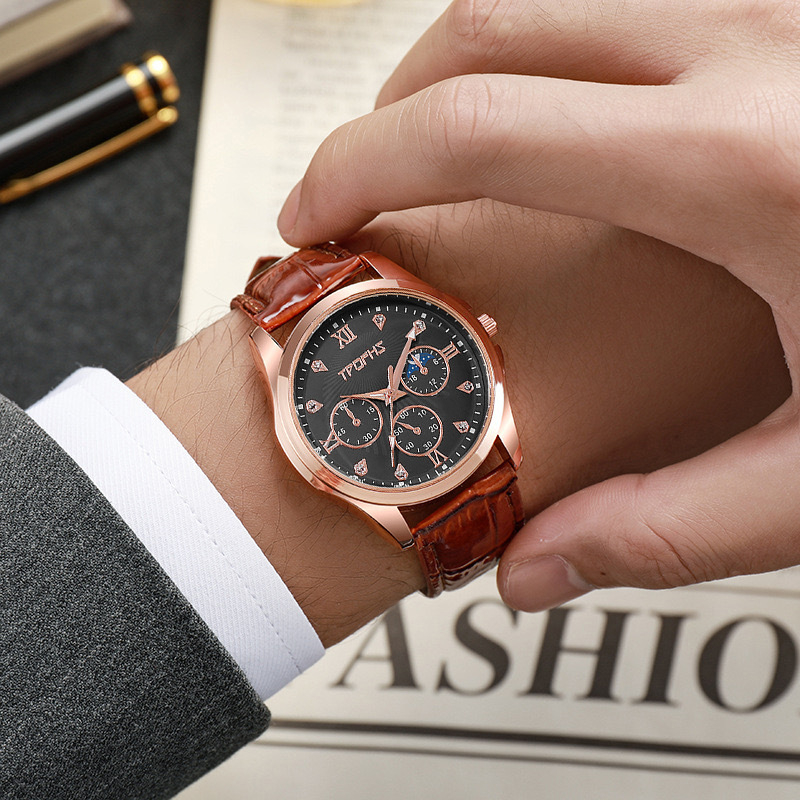 BISA COD / Jam Tangan "Trophs" Populer / Jam Tangan Pria Kasual / Jam Tangan Pria Sabuk Kuarsa Tiga 