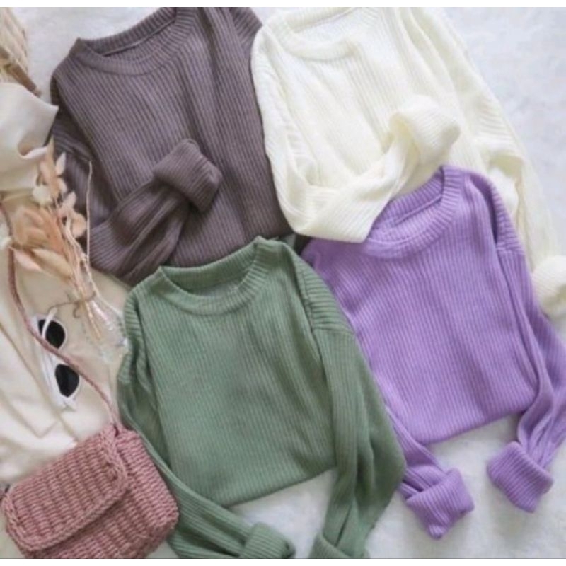 CLARISSA TOP KNIT / BAHAN ASLI RIB RAJUT /ATASAN WANITA RAJUT