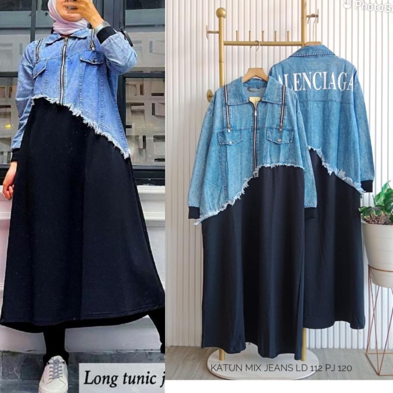 long Tunik katun mix jeans import fashion wanita modern