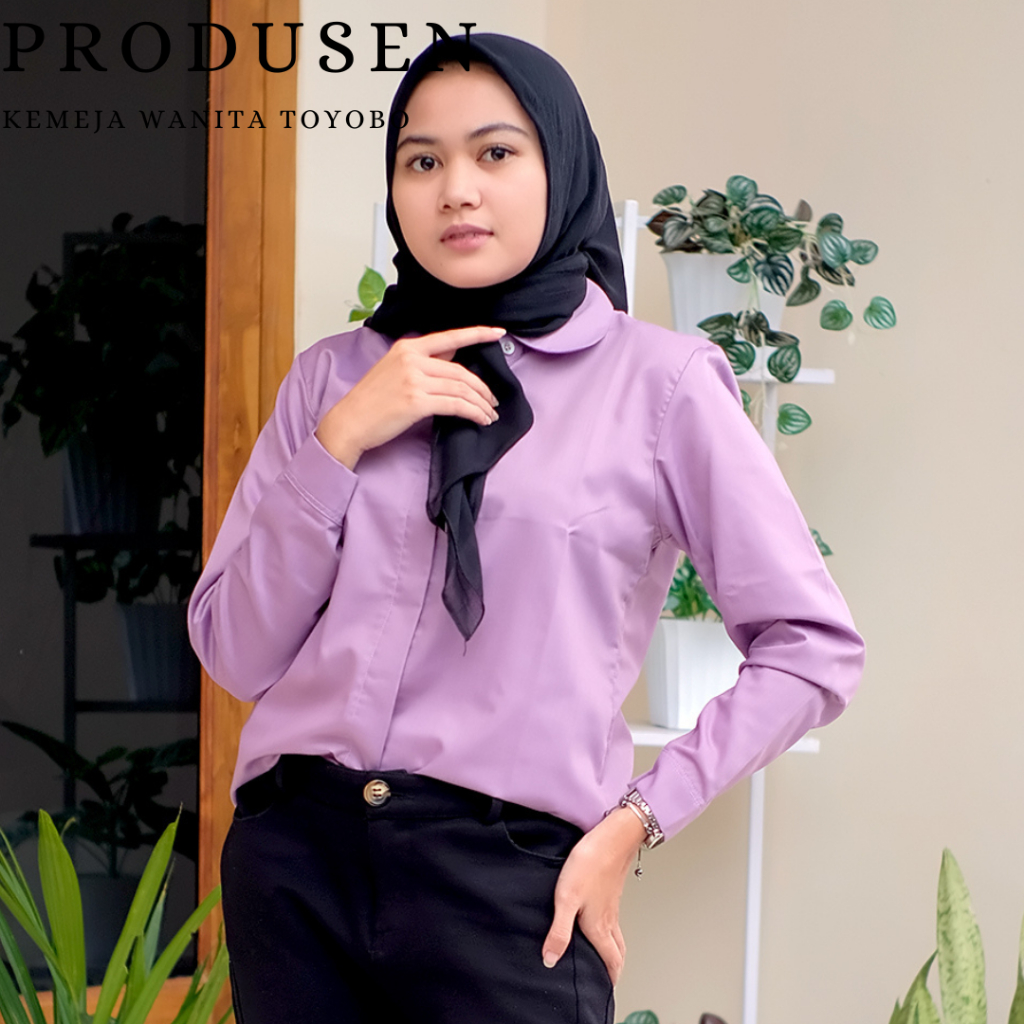 Kemeja Wanita Remaja Warna Lilac Lengan Panjang