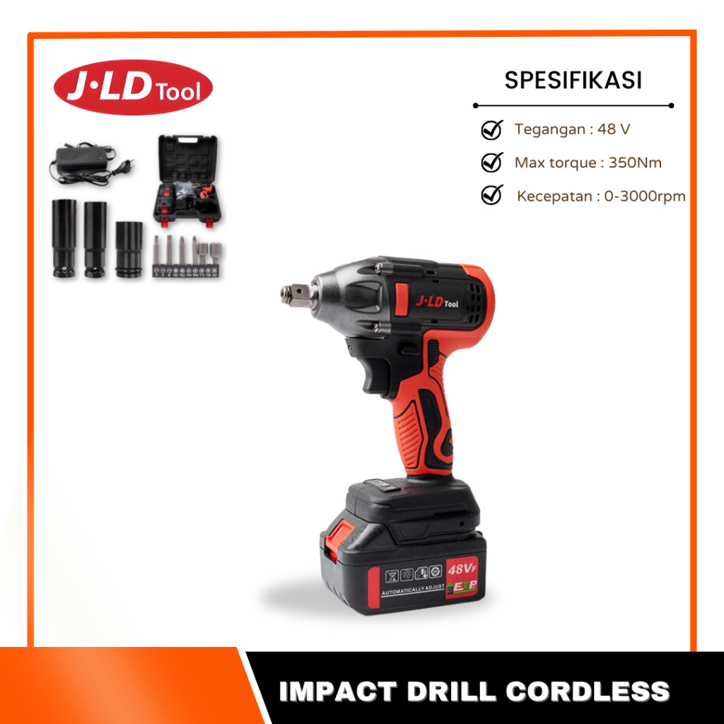 Cordless Impact Wrench JLD TOOL JV88 Bor Cordless 48V JLD Brushless Mesin Bor Baut Sock Portable Bat