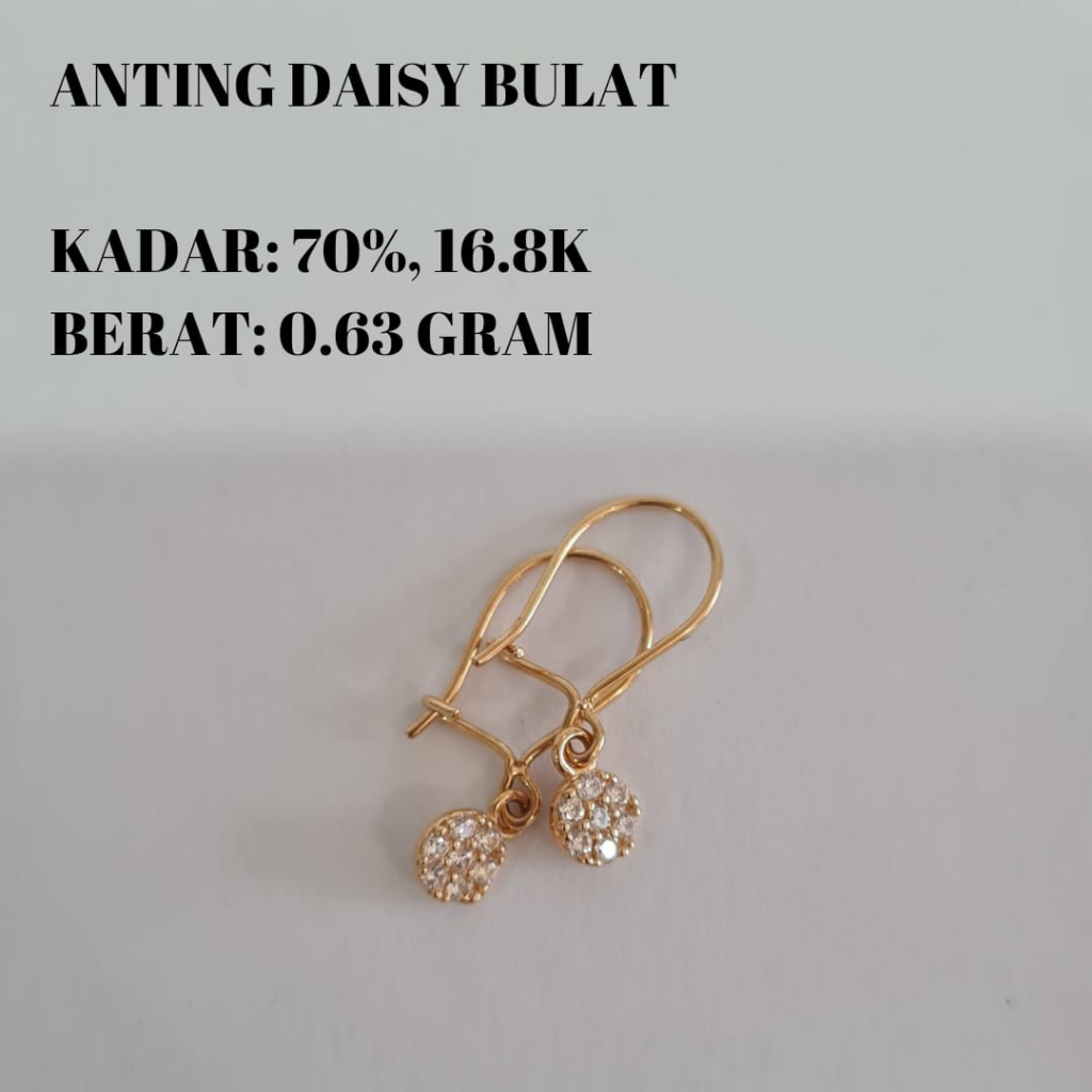 Anting Emas Model Daisy Bulat Mata Sirkon 16.8k 70% Asli Kuning Dewasa Anak Bayi Balita