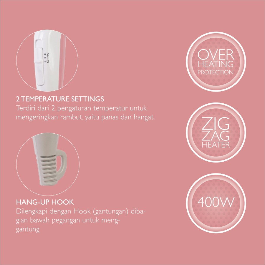 RK Hair Dryer Kirin Arlita AH 400 Pengering Rambut AH-400 Hairdryer AH400 Low Watt Pengering Rambut