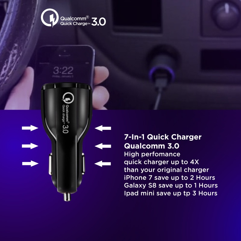 [Dikirim dr jakarta+COD]Qualcomm 3.0 Charger Mobil Quick Car Charger Cas Hp Mobil Motor Fast Charging 2 USB