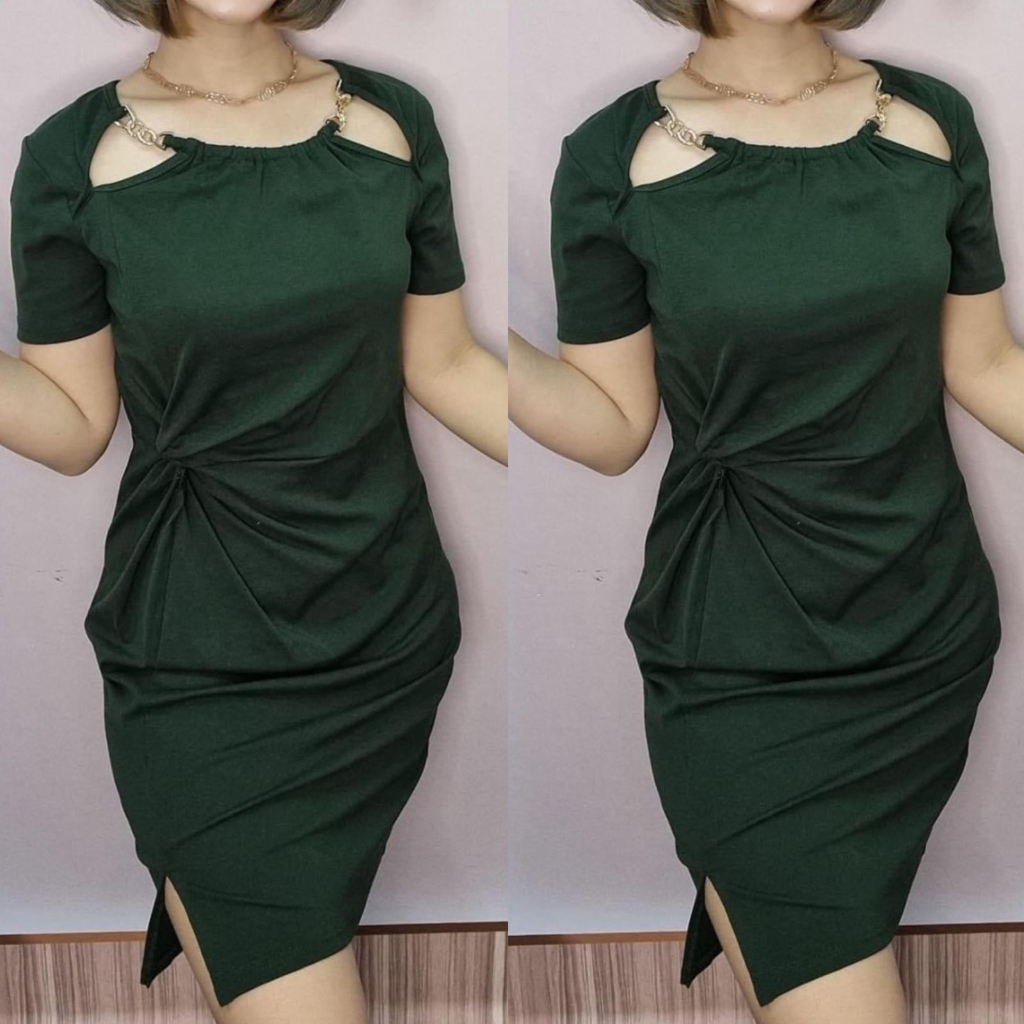 Dress hnj kerut kerah rantai 2937 / dress wanita / dress korea / dress cantik kekinian / dress model