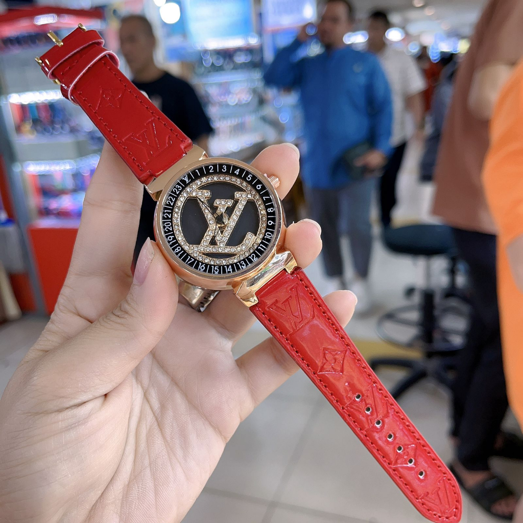 (COD) JAM TANGAN WANITA LV KULIT PAKET FREE BOX&PAPERBAG 3,5CM