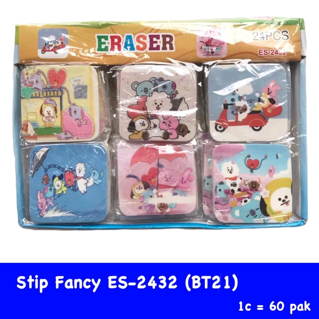 

PENGHAPUS BT21 BTS per PACK 24 PCS PENGHAPUS PENSIL KARAKTER SETIP STIP BT21