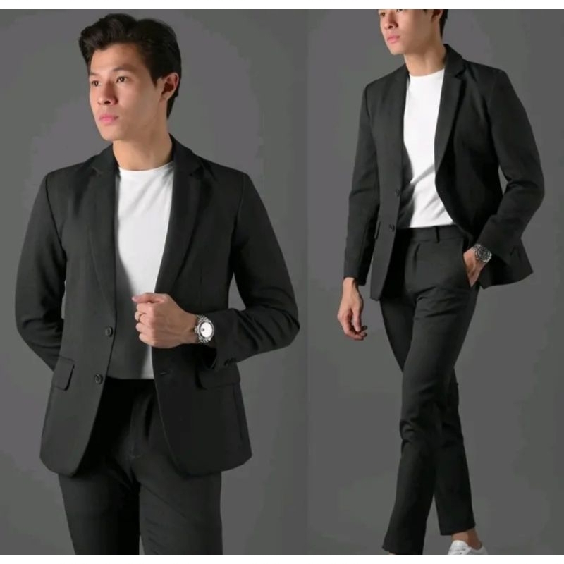 BLAZER JAS PRIA HITAM CASUAL NON FORMAL BAHAN SEMI WOOL / JAS BLAZER PRIA KOREA MODEL SLIMFIT BIG SI