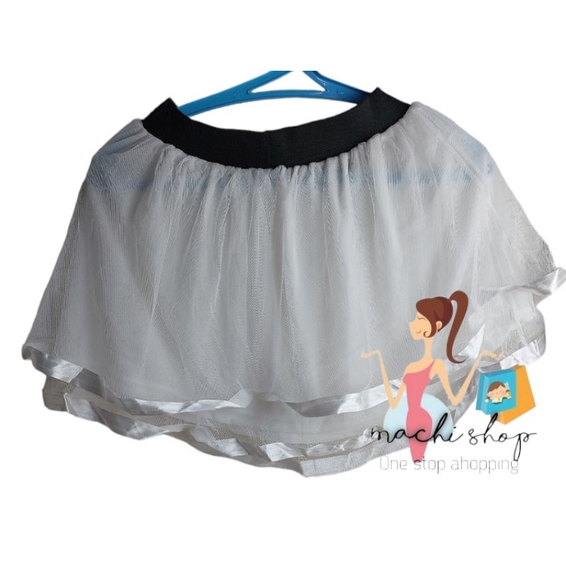 rok mini tipis putih ban hitam