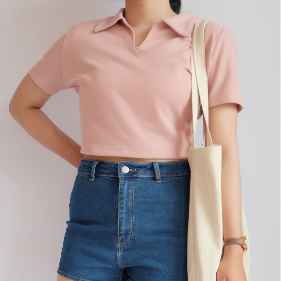 Everything Crop Bali - Casual Polo / Polo Shirt Wanita Crop Top Knit /  Baju Wanita Berkerah
