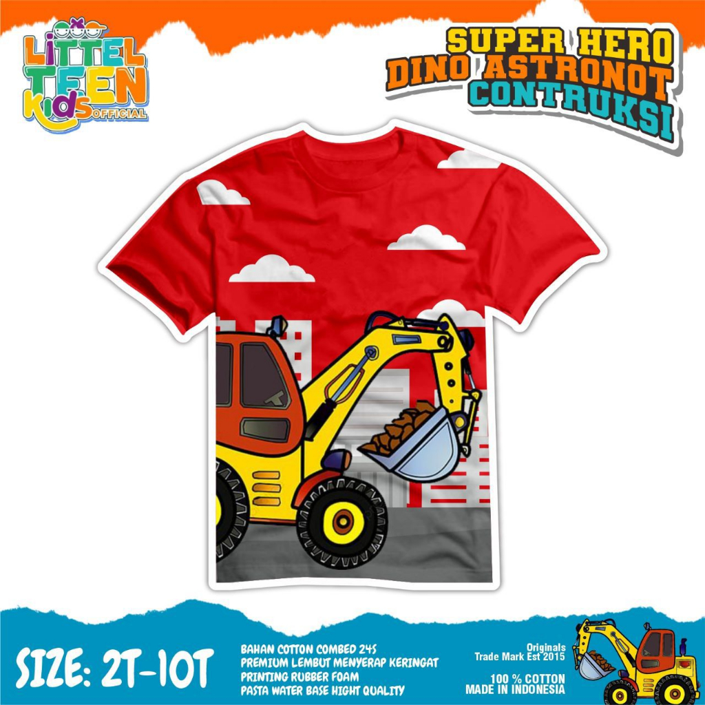 Kaos Anak Laki-laki Dinosaurus || Kaos Anak Laki-laki Excavator