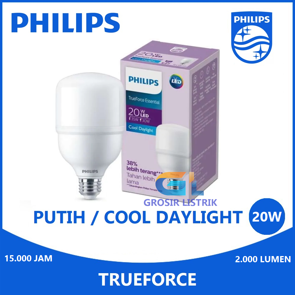 Lampu Philips LED TrueForce Ess 20W Putih Cool Daylight 6500K Essential (20 Watt 20 W 20Watt) Origin