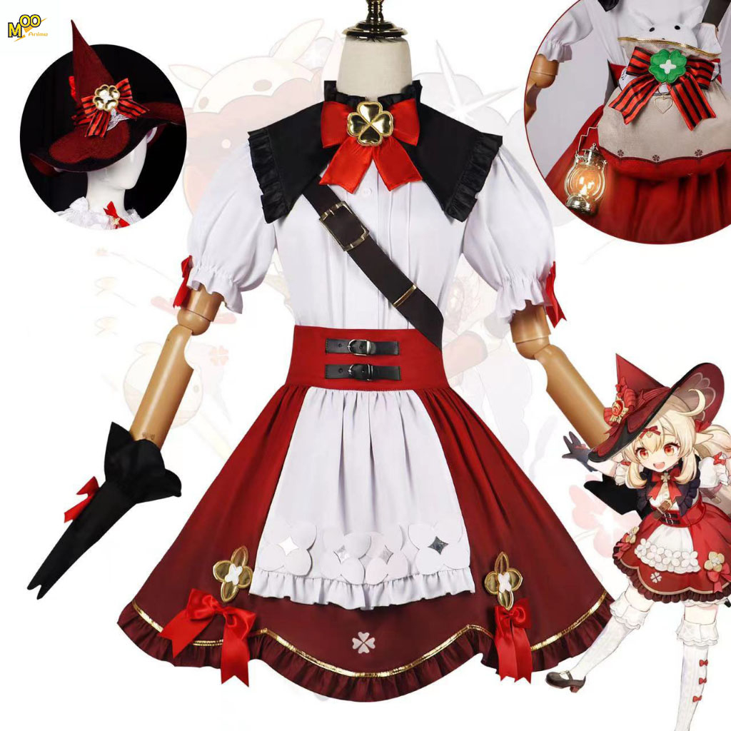 Genshin Impact Cos Klee Cosplay Costume Blossoming starlight klee cosplay Set and wig and shoes