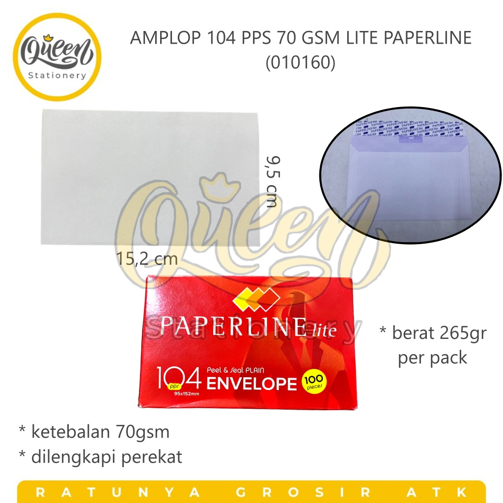 

1 PACK AMPLOP 104 PPS 70 GSM LITE PAPERLINE AMPLOP PUTIH POLOS ENVELOPE (010160)