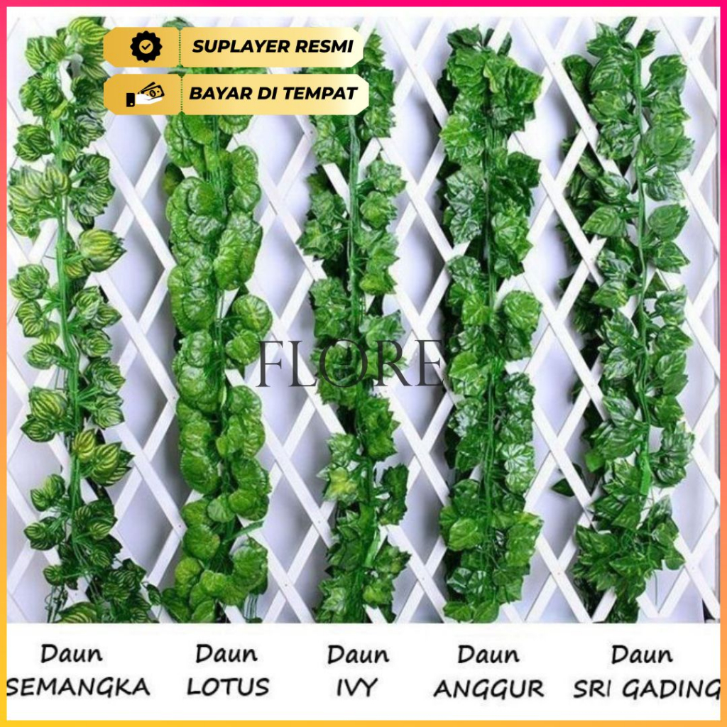 Daun Rambat Sulur 2,4 Meter/Daun Juntai Dekorasi/Daun Rambat Plastik 12pcs PREMIUM (NK-191)
