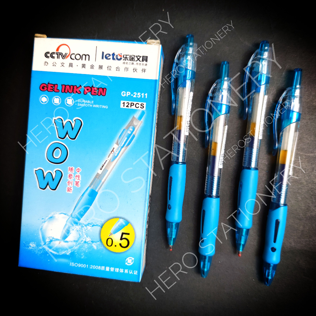 

Pen ballpen gel wow 0.5 mm tinta biru . 12 unit