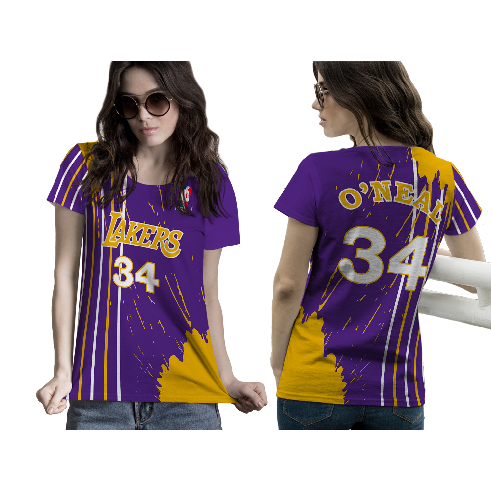 Baju Kaos Tshirt Jersey Retro Olahraga Basket Lakers Abstrak Wanita Custom