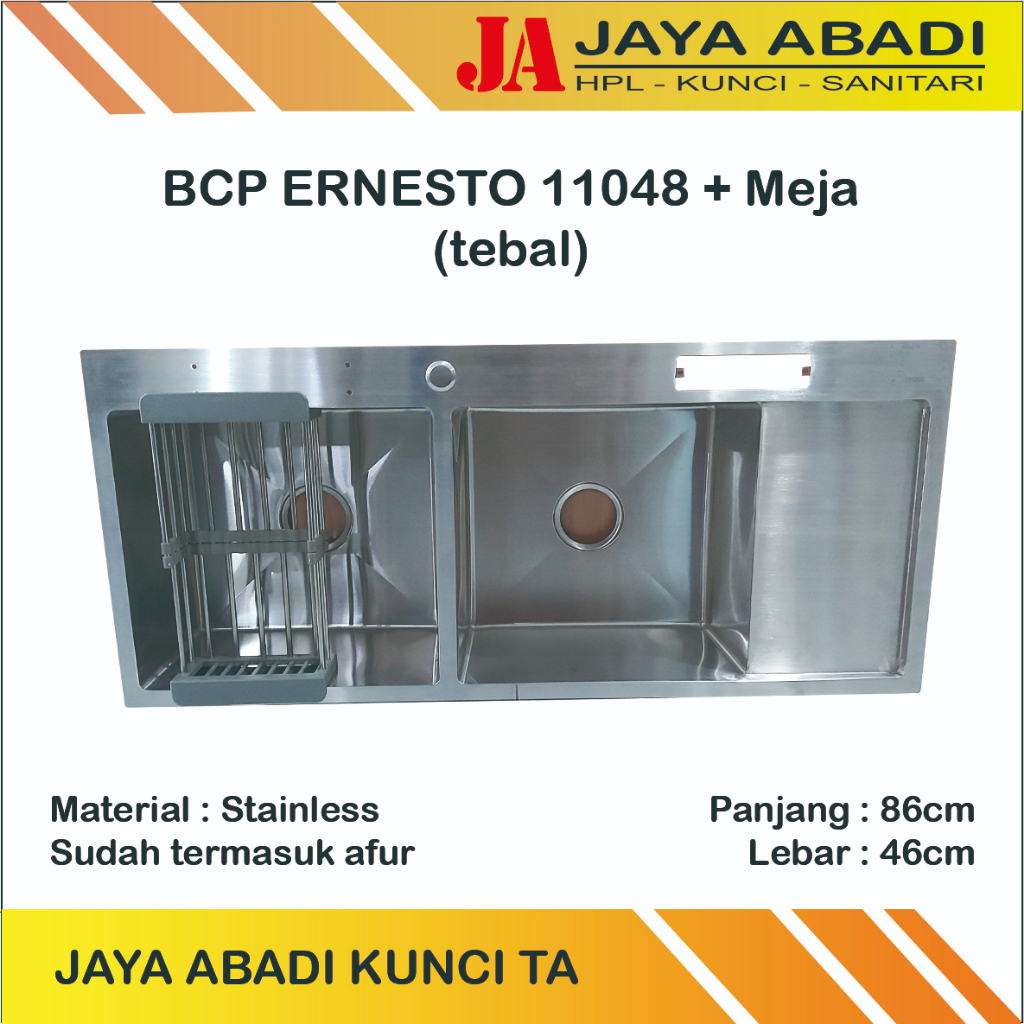 BAK CUCI PIRING/KITCHEN SINK ERNESTO JUMBO 2 LUBANG+MEJA 11048 B STAINLESS STELL
