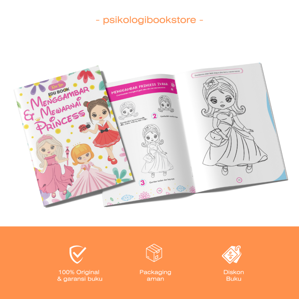 Edu Book: Menggambar dan Mewarnai Princess - Kak Rin - Buku Anak - Psikologi Book