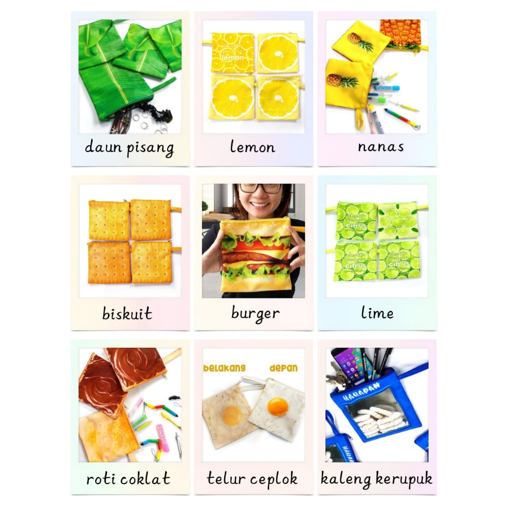 

Pouch Lucu Unik Tempat Pensil Alat Tulis Make Up I Tas Kecil Gambar Buah Ice Cream Nanas Biskuit Semangka