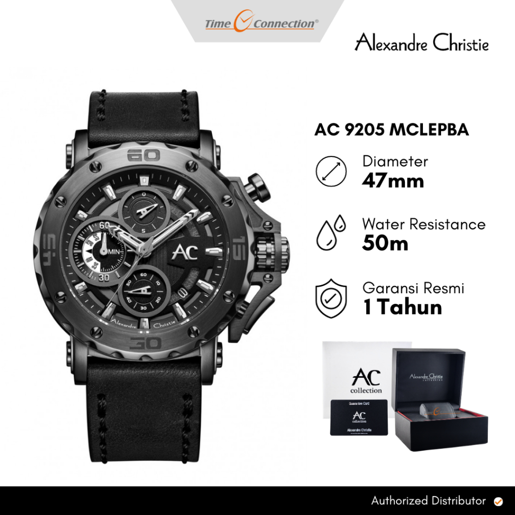 Alexandre Christie AC 9205 MCLEPBA Hitam Original / Jam Tangan Pria Analog Kulit AC Collection MC